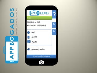 Llamadas y Chats
AtrásOmitir
Fa
Pe
…
?
Información relevante
Inicio
Acceda a su chat
Encuentre a un abogado
Perfil
Ajustes
Acceso abogados
Ayuda
 