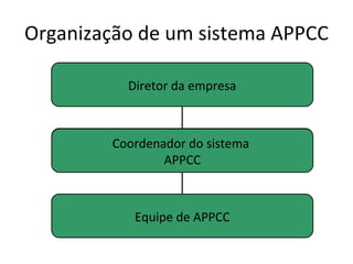 Organização de um sistema APPCC Diretor da empresa Coordenador do sistema  APPCC Equipe de APPCC Coordenador do sistema  APPCC Equipe de APPCC Coordenador do sistema  APPCC Equipe de APPCC 