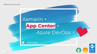 Xamarin +
App Center +
Azure DevOps =
@LetticiaNicoli
#XamarinSummit
 