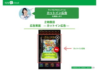 アプリを登録 
管理画面ダッシュボードで　　　　　　　 
ボタンをクリックアプリ管理名を 
「」と入力して登録	 