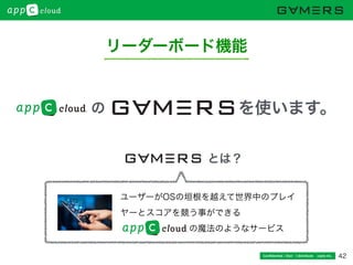 42
リーダーボード機能
Conﬁdential / Don’t distribute  cayto inc.
ユーザーがOSの垣根を越えて世界中のプレイ
ヤーとスコアを競う事ができる
        の魔法のようなサービス
とは？
の を使います。
 