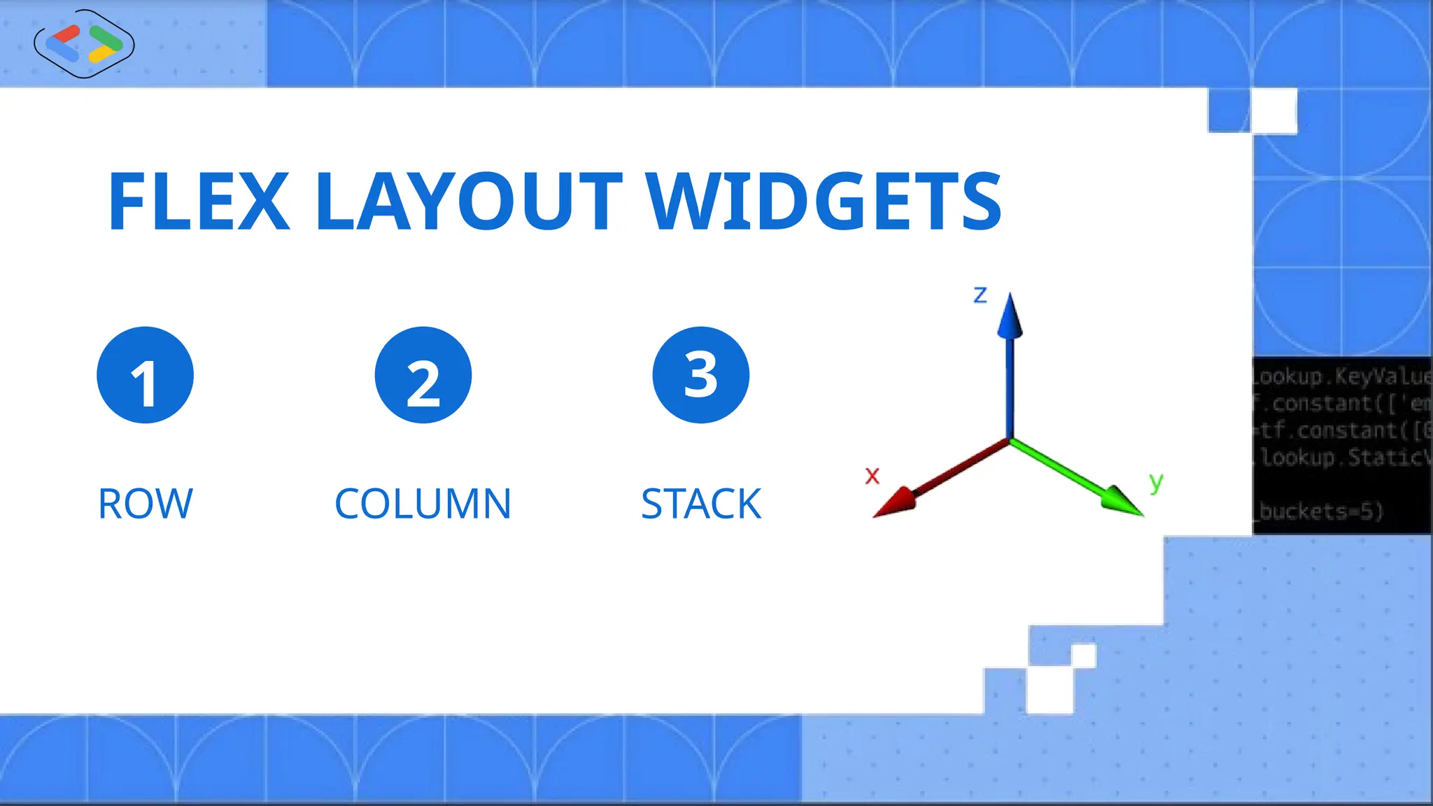 FLEX LAYOUT WIDGETS
ROW COLUMN STACK
1 2 3
 