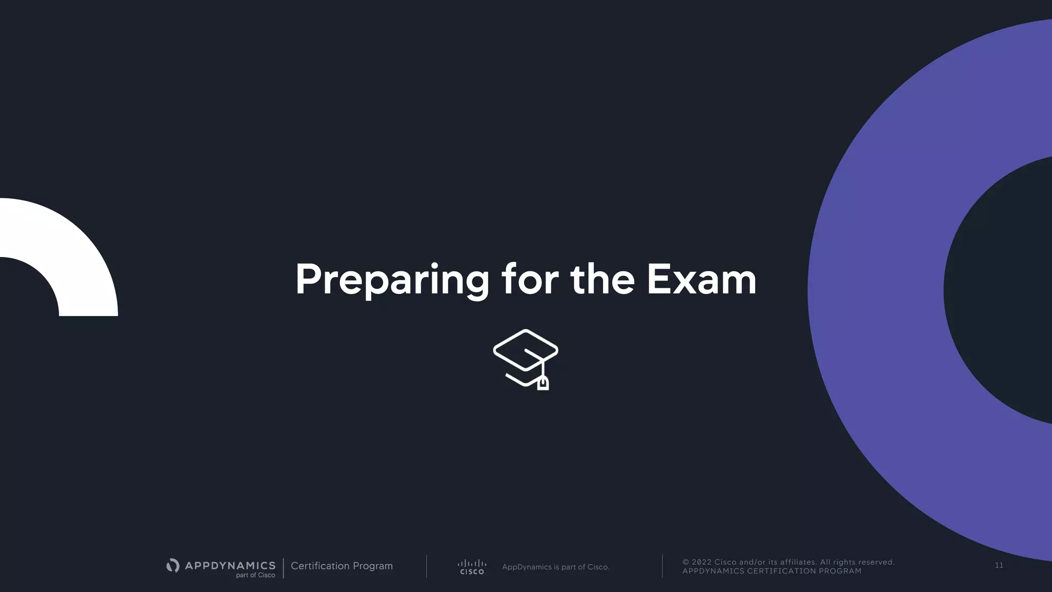 AppDynamics is part of Cisco.
© 2022 Cisco and/or its affiliates. All rights reserved.
APPDYNAMICS CERTIFICATION PROGRAM
11
Preparing for the Exam
 