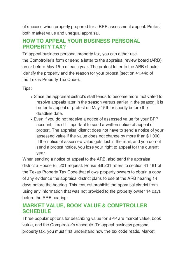 Appealing business personal property tax assessments in texas