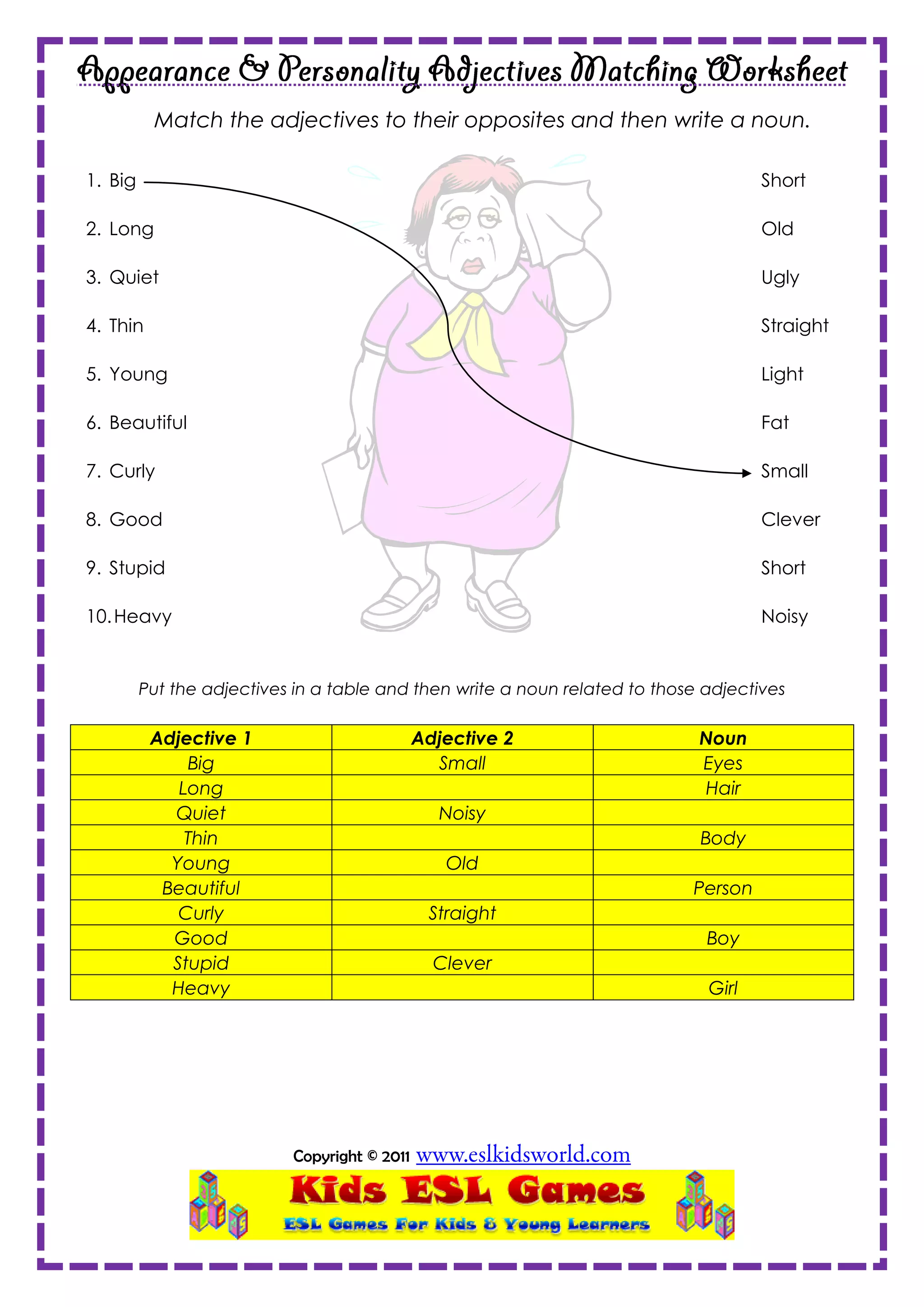 Appearance adjectives matching worksheet | PDF