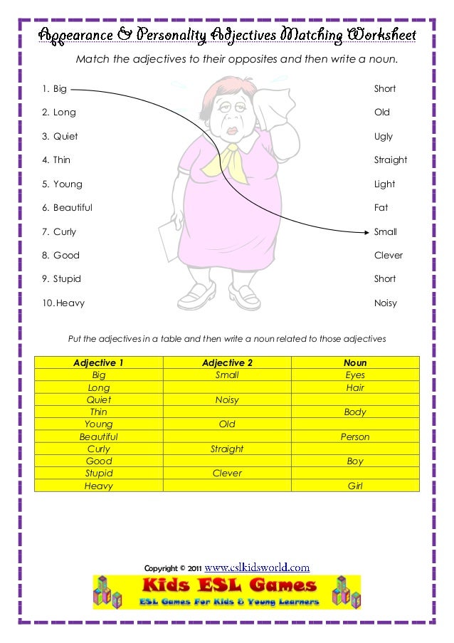 Appearance Adjectives Matching Worksheet
