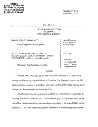 Appellate Order - NYCO Products v. First American Properties