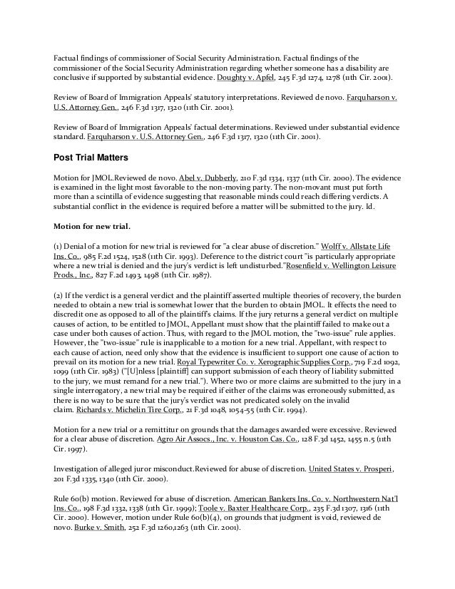 Appellate practice standards of review in civil cases