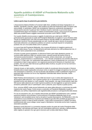 Appello pubblico di AIDAP al Presidente Mattarella sulla
questione di Castelporziano.
24 Aprile 2017
Lettera aperta dopo l...