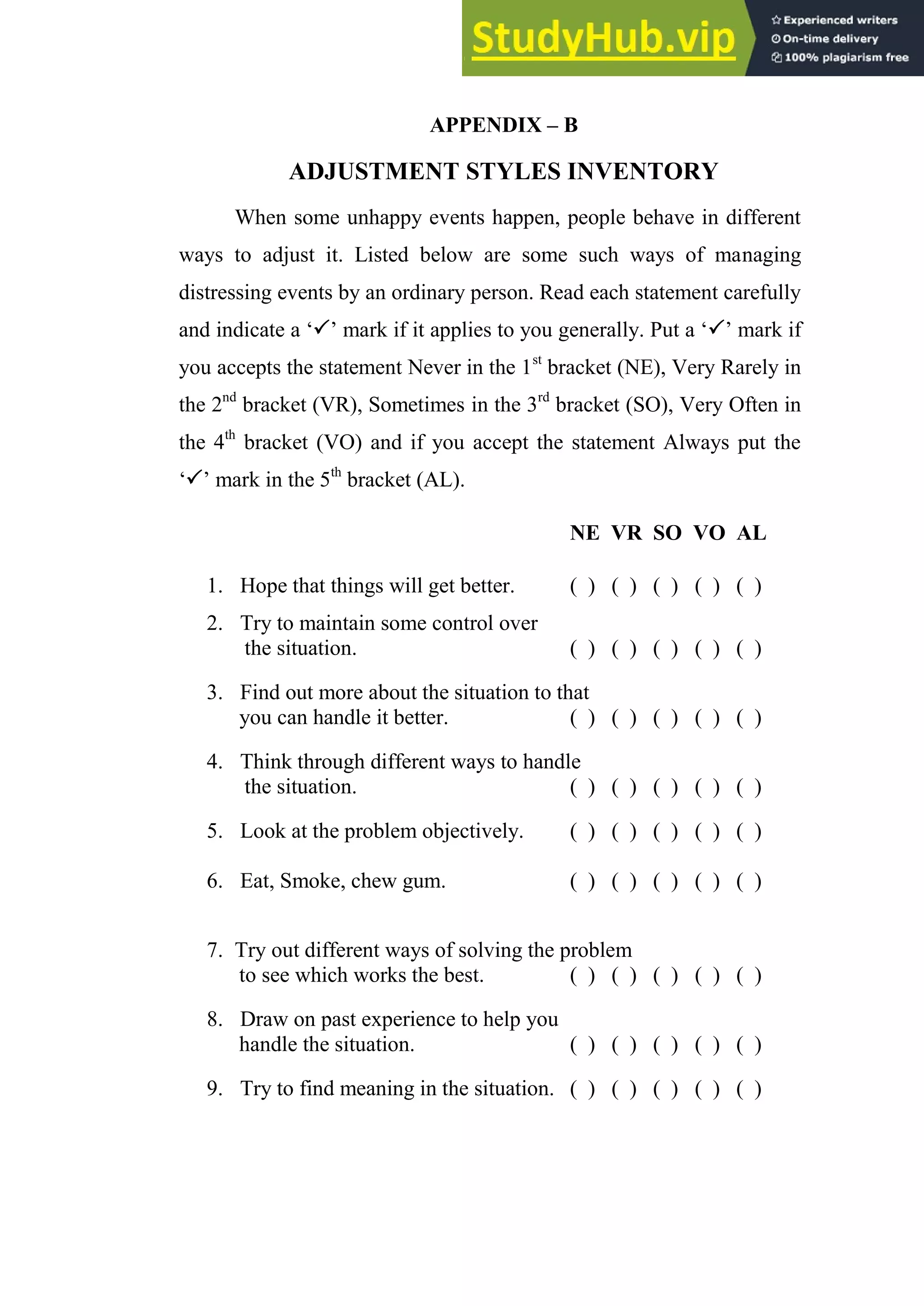 APPENDICES APPENDIX A ACADEMIC STRESS SCALE | PDF