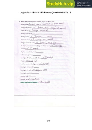 243
Literate Life History Questionnaire No. 3
Appendix 4:
 
