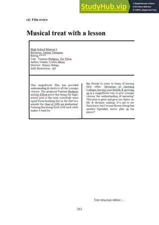 263
(4) Film review
Musical treat with a lesson
Text structure tables/…
 