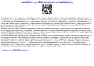 Appendicitis Is One Of The Most Common Surgical Diagnosis... | PPT