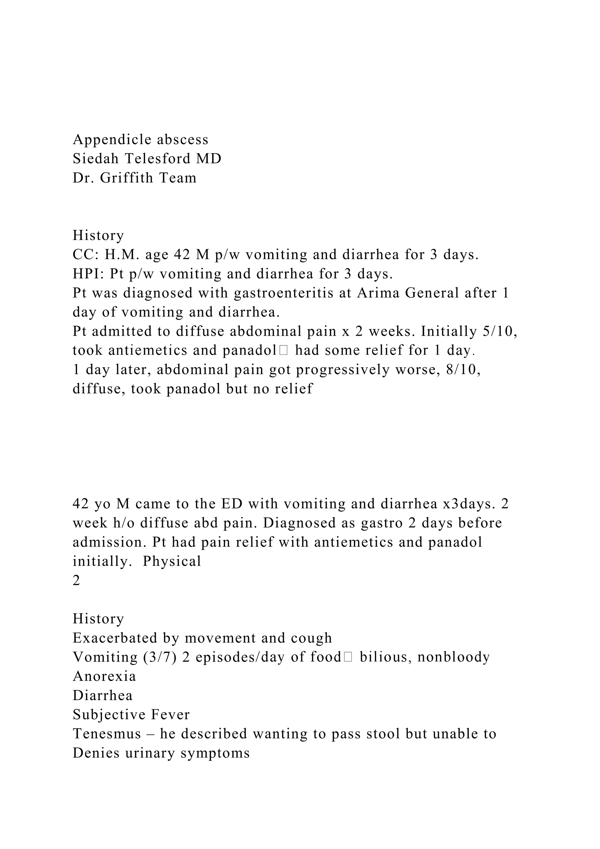 Appendicle abscess Siedah Telesford MDDr. Griffith Team .docx
