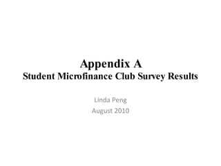 Appendix A Student Microfinance Club Survey Results Linda Peng August 2010 