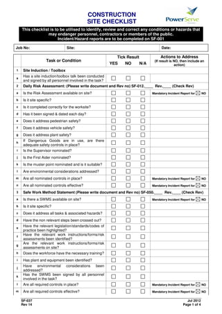 Appendix a7 weekly site inspection checklist