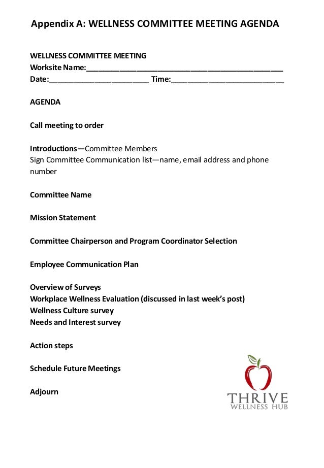 Appendix A Wellness Committee Meeting Agenda Appendix A Wellness Committee Meeting Agenda