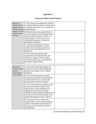 Appendix C
Classroom Observation Protocol
(Louisiana Department of Education, nd)
 