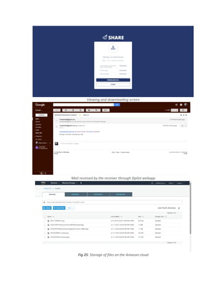 Viewing and downloading screen
Mail received by the receiver through Dpilot webapp
Fig 25: Storage of files on the Amazon cloud
 