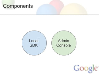 Components




        Local    Admin
        SDK     Console
 