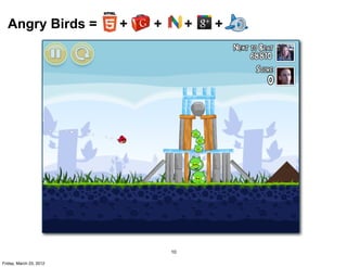 Angry Birds =          +   +        +   +




                                 10

Friday, March 23, 2012
 