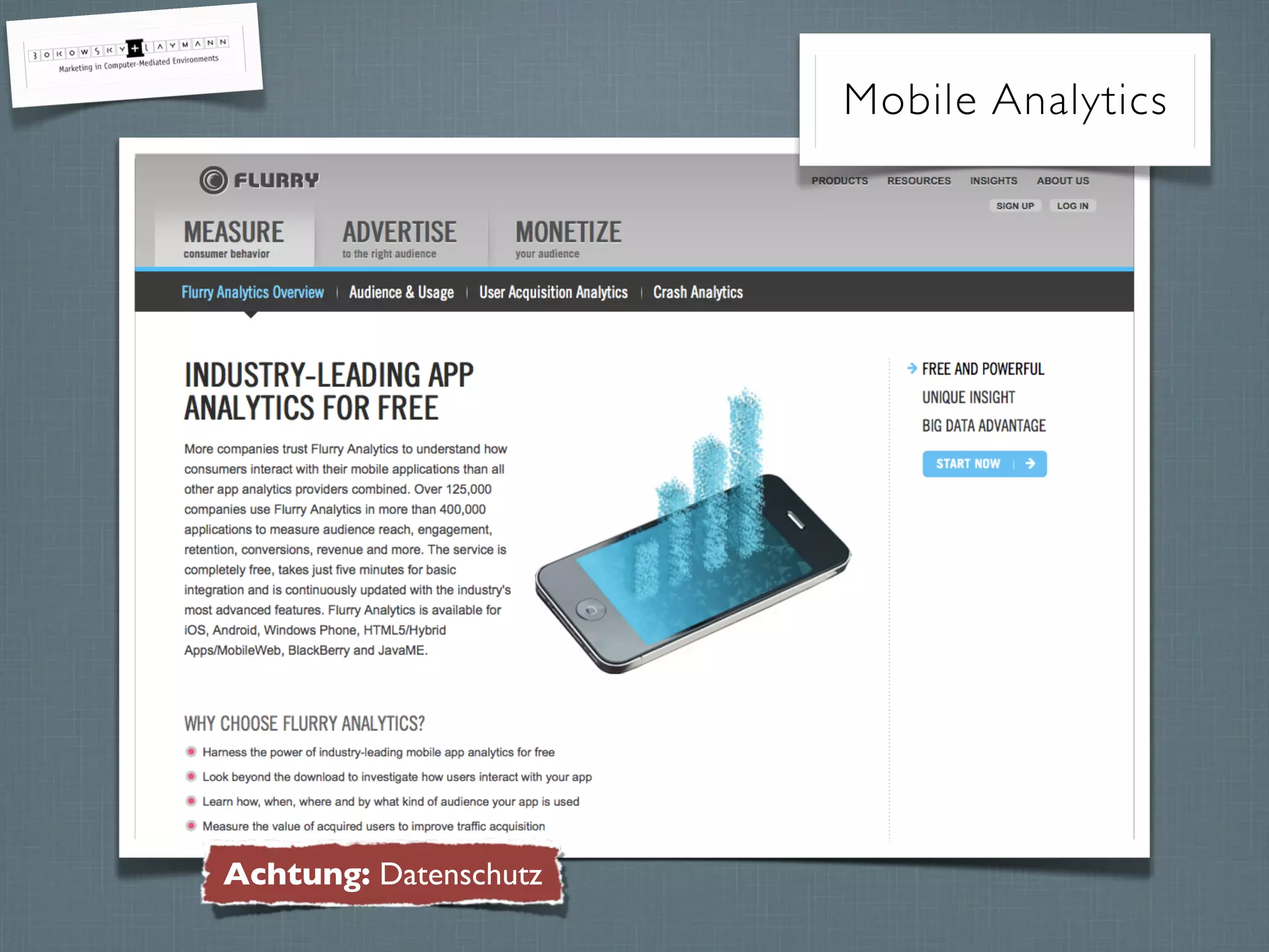 Mobile Analytics
Achtung: Datenschutz
 