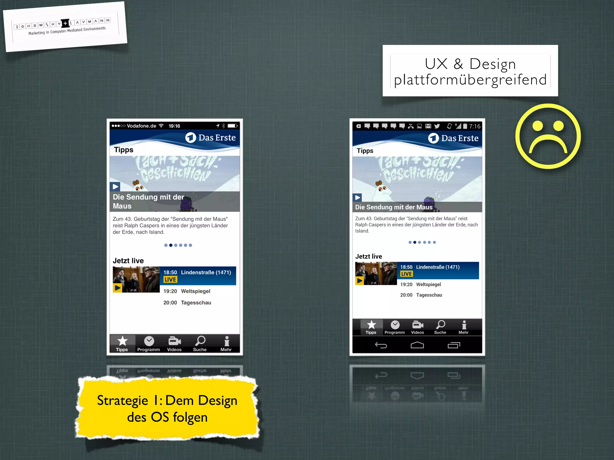 UX & Design
plattformübergreifend
"
Strategie 1: Dem Design
des OS folgen
 