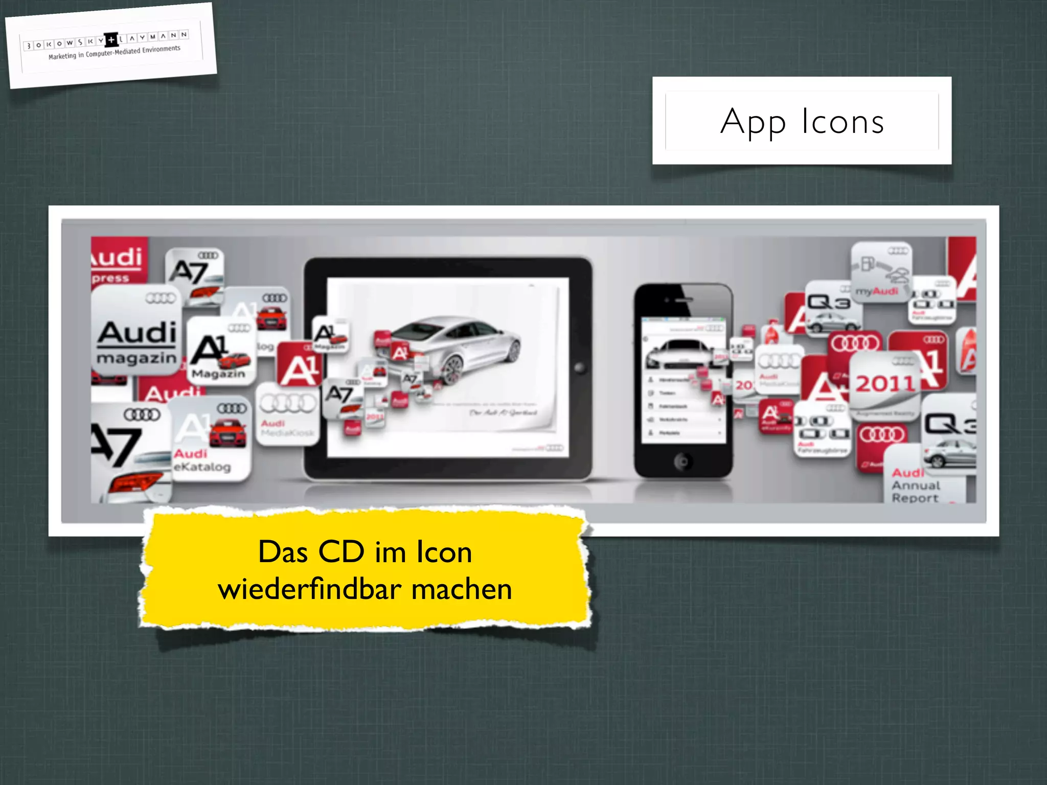 App Icons
Das CD im Icon
wiederﬁndbar machen
 