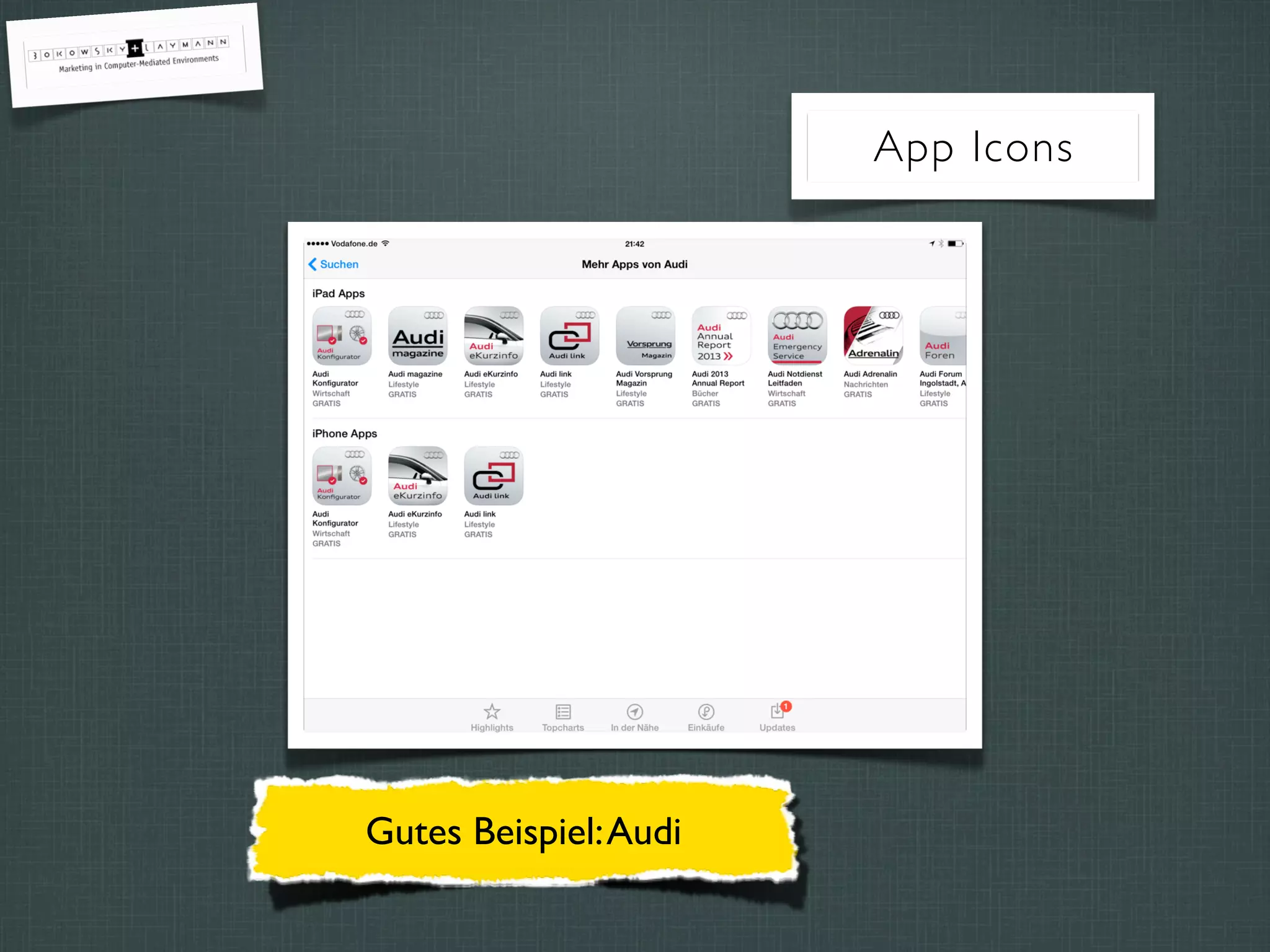 Schlechtes Beispiel: DaimlerGutes Beispiel:Audi
App Icons
 