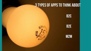 3 types of Apps to Think About

                    B2C

                    B2E

                    M2M
 