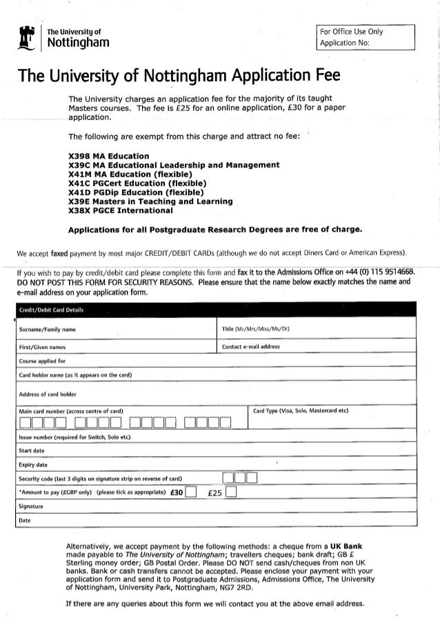 App fee form nottingham