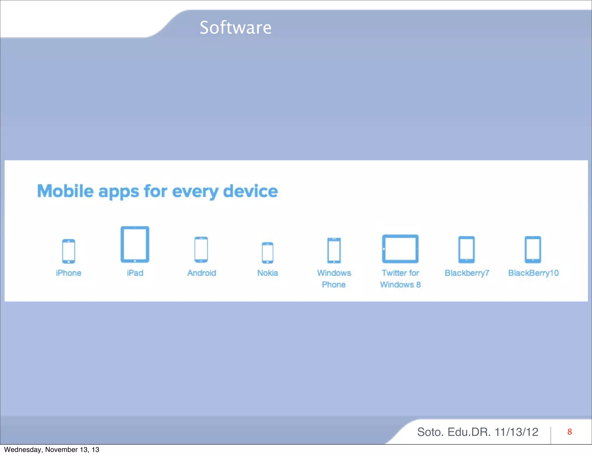 Software

Soto. Edu.DR. 11/13/12
Wednesday, November 13, 13

8

 