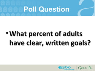 Poll Question  What percent of adults have clear, written goals? 