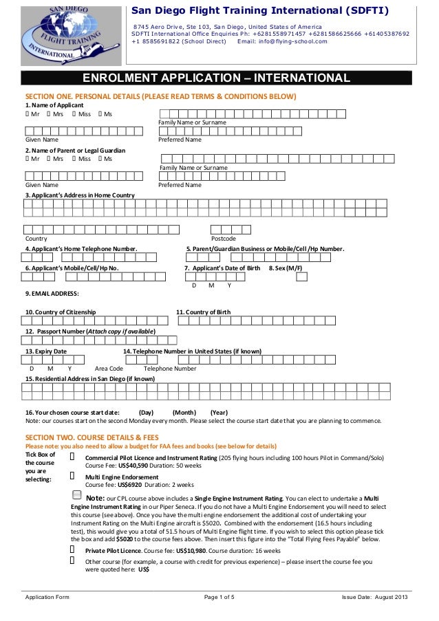 Australian National Airline College App formsdfti