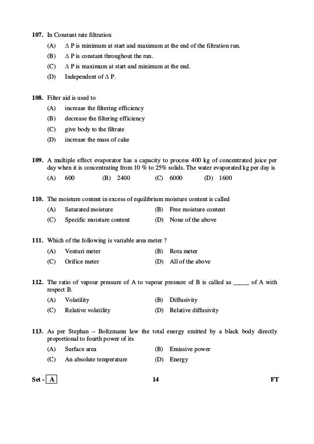 AP PGECET Food Technology 2016 question paper