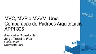 MVC, MVP e MVVM: Uma Comparação de Padrões ArquiteturaisAPPI 306<br />Alexandre Ricardo Nardi<br />Jorge Tressino Rua<br /...