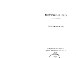 Appiah   experiments in ethics,harvard ,2008, 145x2