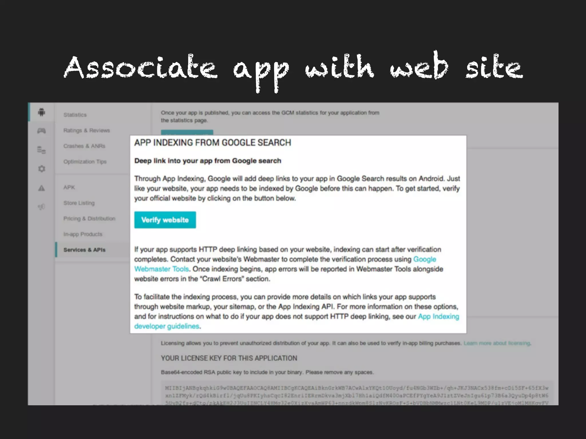 Associate app with web site
 