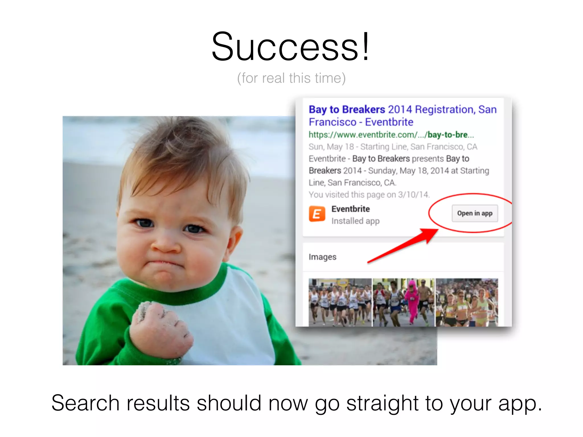 Success! 
(for real this time) 
Search results should now go straight to your app. 
 