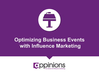 Optimizing Business Events
with Influence Marketing

Copyright © 2013 Appinions. All rights reserved.

1

 