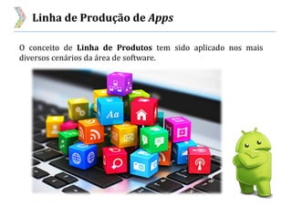 Linha de Produção de Apps
O conceito de Linha de Produtos tem sido aplicado nos mais
diversos cenários da área de software.
 