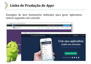 Linha de Produção de Apps
Exemplos de dois frameworks utilizados para gerar Aplicativos
móveis seguindo este conceito.
 