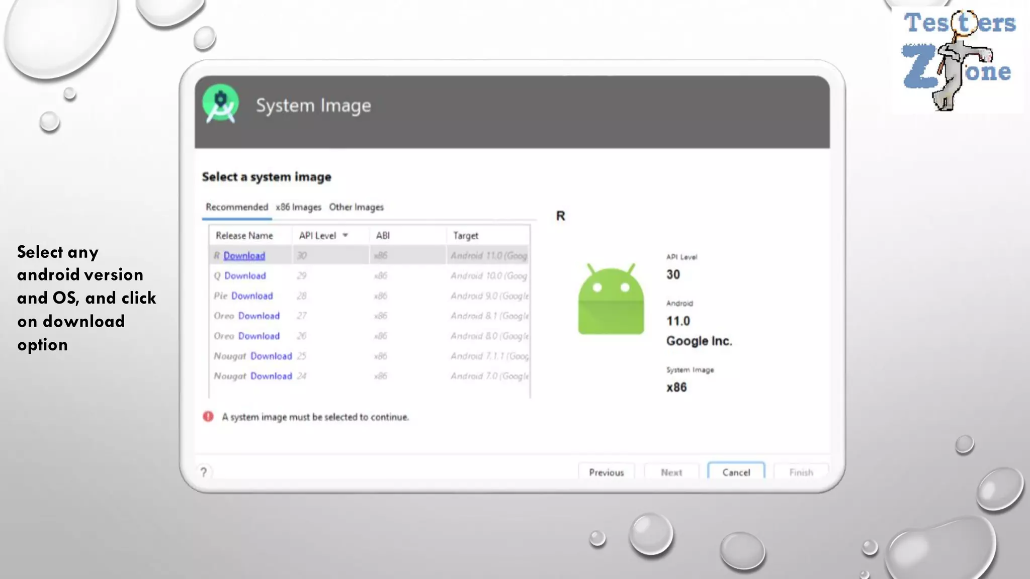 Select any
android version
and OS, and click
on download
option
 