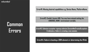 Would there be any problems with running tests in a
multithreaded environment using Appium?
www.edureka.co
 