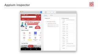 Macaca inspector
● https://macacajs.github.io/app-inspector/
● npm i app-inspector -g
● adb devices
● app-inspector -u YOU...