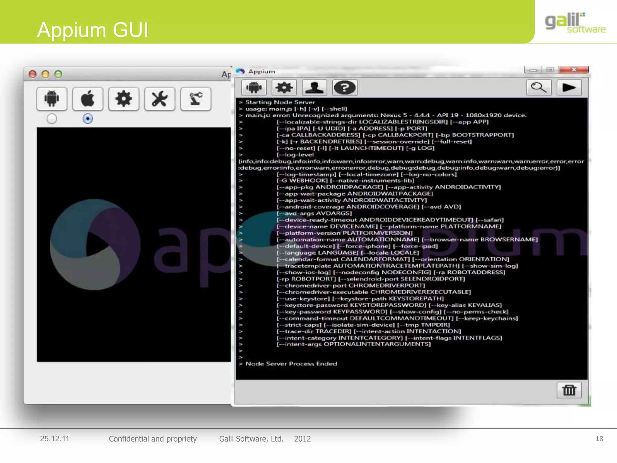 18Confidential and propriety Galil Software, Ltd. 201225.12.11
Appium GUI
 