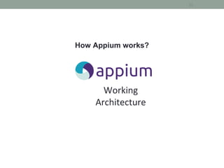 How Appium works?
31
Working
Architecture
 