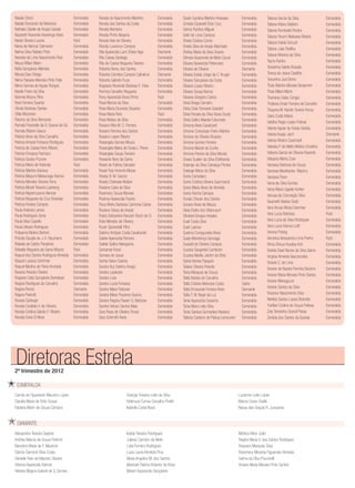 2º trimestre de 2012
Camila de Figueiredo Mauricio Lopes
Claudia Maria de Brito Sousa
Fabiana Marin de Souza Campos
Georgia Teixeira Leite da Silva
Helenuza Correa Carvalho Pinelli
Isabella Costa Nova
Lucienne Leite Lopes
Marcia Cezar Ovalle
Neusa das Graças R. Junqueira
Alessandra Teixeira Sapiras
Andrea Marcia de Souza Pedroni
Berenice Maria de F. Mauricio
Clarice Giannoni Elias Costa
Danielle Reis de Macedo Silveira
Debora Aparecida Ramos
Heloise Magna Gabriel de S. Gomes
Isolda Teixeira Rodrigues
Juliana Carneiro de Melo
Leila Ferreira Rodrigues
Luiza Laura Almeida Pina
Maria Angelica M. dos Santos
Maricele Fatima Roberto da Rosa
Miriam Aparecida Gonçalves
Mônica Alher João
Regina Maria V. dos Santos Rodrigues
Roseane Marques Silva
Rosemary Miranda Figueredo Almeida
Selma da Silva Puccinelli
Viviane Maria Moraes Pinto Santos
DIAMANTE
Diretoras Estrela
ESMERALDA
Natalia Ghizzi Esmeralda
Natalia Romanini de Menezes Esmeralda
Nathalia Cibelle de Araújo Galvão Esmeralda
Nazareth Resende Alvarenga Alves Esmeralda
Neide Silveira Loures Rubi
Neiva de Alencar Salmeron Esmeralda
Nelma Silva Rabelo Pinto Esmeralda
Nereide de Lima Nascimento Reis Esmeralda
Neuza Milani Marin Esmeralda
Nidia Gonçalves Mendes Esmeralda
Nilceia Dias Ortega Esmeralda
Nilma Fabiana Mendes Pinto Folle Esmeralda
Nilma Gomes de Aguiar Borges Esmeralda
Noelle Freire da Silva Esmeralda
Noemia Moura Filha Esmeralda
Nora Ferreira Guarda Esmeralda
Olinda Barbosa Dantas Esmeralda
Otilia Mrozinski Esmeralda
Paloma da Silva Bernardo Esmeralda
Pamela Francielle da S. Soares de Sá Esmeralda
Pamela Ribeiro Gasco Esmeralda
Patricia Alves da Silva Carvalho Esmeralda
Patricia Amaral Fonseca Rodrigues Esmeralda
Patricia de Cassia Feris Ribeiro Esmeralda
Patricia Fonseca Pacheco Esmeralda
Patricia Godoy Puzone Esmeralda
Patricia Maria de Holanda Rubi
Patricia Martins Assreuy Esmeralda
Patricia Mayumi Matsunaga Ramos Esmeralda
Patricia Mendes Teixeira Terra Esmeralda
Patricia Moreli Teixeira Laarberg Esmeralda
Patricia Nepomuceno Alencar Esmeralda
Patricia Nogueira da Cruz Brandao Esmeralda
Patricia Pereira Campos Esmeralda
Paula Andreia Lemes Esmeralda
Paula Rodrigues Sena Esmeralda
Paula Silva Copello Esmeralda
Paula Ulisses Rodrigues Esmeralda
Pollyanna Molina Bertoni Esmeralda
Priscila Claudia de J. A. Baumann Esmeralda
Rafaela de Castro Panplona Esmeralda
Rafaella Nogueira da Gama Mazzei Rubi
Raquel dos Santos Rodrigues Almeida Esmeralda
Raquel Luciana Schirmer Esmeralda
Raquel Martins de Paiva Andrade Esmeralda
Ravena Peixoto Oliveira Esmeralda
Regiane Catia Gonçalves Bortolassi Esmeralda
Regilza Rodrigues de Carvalho Esmeralda
Regina Renck Diamante
Rejane Pedrotti Esmeralda
Renata Carbogin Esmeralda
Renata Ceciliato V. de Oliveira Esmeralda
Renata Cristina Galvão F. Ribeiro Esmeralda
Renata Dario El Moor Esmeralda
Renata do Nascimento Marinho Esmeralda
Renata dos Santos da Costa Esmeralda
Renata Monteiro Esmeralda
Renata Pinho Ibiapina Esmeralda
Renata Vale de Oliveira Esmeralda
Ricielly Lourenco Campos Esmeralda
Rita Aparecida Lumi Shida Higa Diamante
Rita Cassia Santiago Esmeralda
Rita de Cassia Nogueira Teixeira Esmeralda
Roberta Abreu dos Santos Esmeralda
Roberta Coimbra Campos Calheiros Diamante
Roberta Galindo Fiuza Esmeralda
Rogeana Rezende Barbosa E. Silva Esmeralda
Romina Carvalho Nogueira Esmeralda
Rony Aparecida Viana Pinho Rubi
Rosa Marcia da Silva Esmeralda
Rosa Maria Dourado Siqueira Esmeralda
Rosa Maria Reis Rubi
Rosa Matias da Silva Esmeralda
Rosana Rika M. C. Ferreira Esmeralda
Rosane Ferreira dos Santos Esmeralda
Rosane Lopes Ribeiro Esmeralda
Rosangela Gomes Moura Esmeralda
Rosangela Maria de Farias L Pierre Esmeralda
Rosangela Sousa Ferreira Esmeralda
Roseane Nery da Gama Esmeralda
Roseli de Fatima Salvador Esmeralda
Roseli Tuty Honorio Moras Esmeralda
Rosely B. M. Garcez Esmeralda
Rosely Chehade Kleiber Esmeralda
Rosiane Carla da Silva Esmeralda
Rosimeiry Souza Moraes Esmeralda
Rosines Aparecida Favero Esmeralda
Roze Meire Barbosa Carmona Caires Esmeralda
Roziane Serpa de Araújo Esmeralda
Rubia Delizandra Ranzani Tesch de O. Esmeralda
Rute Mendes de Oliveira Esmeralda
Ruzer Spirandelli Filho Esmeralda
Sabriny Kristyan Costa Cavalcante Esmeralda
Salete Aparecida Ferreira Esmeralda
Sallete Satiko Nakayama Esmeralda
Samanda Rossi Esmeralda
Samara de Jesus Esmeralda
Samia Viana Colares Esmeralda
Sandra Ilca Dalvino Araújo Esmeralda
Sandra Lepkoski Esmeralda
Sandra Loss Esmeralda
Sandra Lucia Fonseca Esmeralda
Sandra Mara Padovan Esmeralda
Sandra Maria Prazeres Gusma Esmeralda
Sandra Regina Pavam G. Barbosa Esmeralda
Sandra Veloso Santos Maia Esmeralda
Sara Rosa de Oliveira Orcesi Esmeralda
Sara Schimith Alves Esmeralda
Sarah Carolina Martins Hirasawa Esmeralda
Scheila Cezaretti Diniz Cury Esmeralda
Selma Paciﬁco Miguel Esmeralda
Selni de Lima Campos Esmeralda
Sheila Cristina Cemin Esmeralda
Sheila Silva de Araújo Machado Esmeralda
Shirley Maria da Silva Soares Esmeralda
Silmara Aparecida de Melo Cacuri Esmeralda
Silvana Aparecida Petenusso Esmeralda
Silvana de Oliveira Diamante
Silvana Estela Jorge da C. Kruger Esmeralda
Silvana Gonçalves da Costa Esmeralda
Silvana Lopes Ribeiro Esmeralda
Silvana Sousa Barros Esmeralda
Silvania Gregorio Carlos Esmeralda
Silvia Braga Carneiro Esmeralda
Silvia Cleia Tomasini Goedert Esmeralda
Silvia Renata da Silva Viana Souto Esmeralda
Silvia Satiko Maeda Fukumoto Esmeralda
Simona Alves Cavalcanti Esmeralda
Simone Conceicao Freire Martins Esmeralda
Simone de Oliveira Ricardo Esmeralda
Simone Gomes Ferreira Esmeralda
Simone Maciel da Cunha Esmeralda
Simone Pereira da Silva Morais Esmeralda
Sinara Suelen da Silva B.Miranda Esmeralda
Solange da Silva Camargo Pontes Esmeralda
Solange Meca da Silva Esmeralda
Sonia Consolaro Esmeralda
Sonia Cristina Oliveira Guermandi Esmeralda
Sonia Maria Alves de Almeida Esmeralda
Sonia Rocha Campos Esmeralda
Soraia Choukr dos Santos Esmeralda
Sorane Alves de Moura Esmeralda
Stela Fialho Aziz Bitencourt Esmeralda
Sthefani Borges Hosaka Esmeralda
Sueli Costa Silva Esmeralda
Sueli Lasmar Esmeralda
Suelma Cunegundes Alves Esmeralda
Suely Mendonça Gonzaga Esmeralda
Sussett de Oliveira Campos Esmeralda
Suzana Gauginski Camboim Esmeralda
Suzana Marilia Jardim de Brito Esmeralda
Sylvia Vianna Pasquini Esmeralda
Tailane Silveira Peixoto Esmeralda
Taina Marques de Souza Esmeralda
Talita Bastos de Carvalho Esmeralda
Talita Cristina Menezes Costa Saﬁra
Talita Emanuela Ferreira Alves Diamante
Talita T. W. Negri da Luz Esmeralda
Tania Aparecida Cesarino Esmeralda
Tania Mara Leita Silva Esmeralda
Tania Saraiva Guimarães Nolasco Esmeralda
Tatiana Caetano de Padua Lamounier Esmeralda
Tatiana Garcia da Silva Esmeralda
Tatiana Kitano Baldoni Esmeralda
Tatiana Rombaldi Pereira Esmeralda
Tatiana Terumi Nisikawa Ribeira Esmeralda
Tatiane Estela Schuch Esmeralda
Tatiane Julia Padilha Esmeralda
Tatiane Moreira da Silva Esmeralda
Tayna Rubbo Esmeralda
Teresinha Salete Braciak Esmeralda
Tereza de Jesus Castilho Esmeralda
Terezinha Just Bohrz Esmeralda
Thais Martins Moraes Benjamim Esmeralda
Thais Milani Marin Esmeralda
Thamires Sales Congio Esmeralda
Thatiana Dinair Ferreira de Carvalho Esmeralda
Thayana M. Nardin Taveira Ferraz Esmeralda
Uiara Costa Matos Esmeralda
Valdina Regis Lopes Feitosa Esmeralda
Valeria Aguiar de Farias Gedda Esmeralda
Valeria Araújo Jach Diamante
Valeria Ribeiro Cavichiolli Esmeralda
Valeska P de Mello Mattos Christino Esmeralda
Valkyria Garcia de Oliveira Razente Esmeralda
Valquiria Marta Zuse Esmeralda
Vanessa Barbosa de Souza Esmeralda
Vanessa Moehlecke Machry Esmeralda
Vanessa Pavin Esmeralda
Vania da Silva Gomes Esmeralda
Vania Maria Ugalde Kohler Esmeralda
Vanusa da Conceição Silva Esmeralda
Vausneth Bastos Gratz Esmeralda
Vera Ancao Mussi Sanches Esmeralda
Vera Lucia Barbosa Rubi
Vera Lucia da Silva Rodrigues Esmeralda
Vera Lucia Ramos Lotif Esmeralda
Verena Preisig Esmeralda
Veronica Alessandra Lima Penha Rubi
Vilma Shizue Kusaba Koh Esmeralda
Violeta Stael Nunes da Silva Gama Esmeralda
Virginia Almeida Vasconcelos Esmeralda
Viviane C. de Lima Esmeralda
Viviane de Nazare Ferreira Bezerra Esmeralda
Viviane Maria Moraes Pinto Santos Esmeralda
Viviane Meneguzzo Esmeralda
Viviane Santos da Silva Esmeralda
Vivianne Nascimento Silva Esmeralda
Wellida Santos Lopes Bizinotto Esmeralda
Yvellise Cristine de Souza Feitosa Esmeralda
Zely Teresinha Grandi Possa Esmeralda
Zenilda dos Santos da Guarda Esmeralda
 