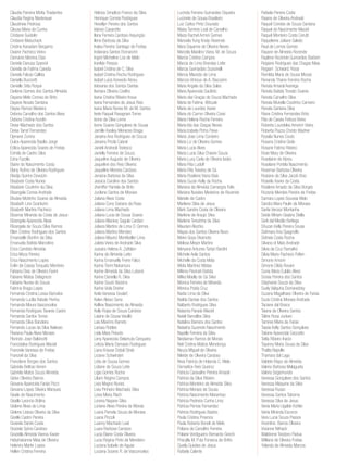 Claudia Parreira Motta Tiradentes
Claudia Regina Niederauer
Claudineia Pedrosa
Cleusa Maria da Cunha
Cristiane Guidolin
Cristiane Matuchack
Cristina Kanadani Bergamo
Daiane Pacheco Vieira
Damares Moreira Dias
Daniela Danusa Spaniol
Daniela de Fatima Caixeta
Daniela Falcao Calleia
Daniella Bucciotti
Danielle Sitta Roque
Darlene Gomes dos Santos Almeida
Dayana Melo Correia de Brito
Dayane Novais Santana
Dayse Ramos Madeira
Debora Carvalho dos Santos Alves
Debora Cristina Azzolin
Deise Machado dos Santos
Deise Tarraf Fernandes
Djenane Zunino
Dulce Aparecida Basilio Jorge
Edilca Aparecida Soares de Freitas
Edmila de Castro Silva
Edna Fazollo
Elaine do Nascimento Costa
Elany Rufino de Oliveira Rodrigues
Eliedja Quirino Dovoizin
Elisabete Costa Nunes
Elisabete Coutinho da Silva
Elisangela Correa Andrade
Eliudes Moitinho Soares de Almeida
Elizabeth Lins Scartezini
Elizabeth Martins Pacheco
Elizamar Miranda da Costa de Jesus
Elizangela Aparecida Alvas
Elizangela de Souza Silva Ramos
Ellen Cristina Rodrigues dos Santos
Emanoelle Bonfim da Silva
Emanuela Batista Marcelino
Erica Candido Almeida
Erica Moza Pereira
Erica Nascimento Lopes
Evilin de Cassia Torquato Monteiro
Fabiana Dias de Oliveira Favini
Fabiane Matias Delagneze
Fabiane Nunes de Souza
Fabrina Braga Lopes
Fernanda Cristina Lessa Barcelos
Fernanda Lucilia Rabelo Penha
Fernanda Moura Vasconcelos
Fernanda Rodrigues Tavares Castro
Fernanda Santos Torres
Fernanda Silva Bandeira
Fernando Lucas da Silva Nalesso
Flaviana Paula Alves Moraes
Florindo Jose Balbinotti
Francidalva Rodrigues Maciel
Franciele Vanessa de Freitas
Francieli da Silva
Francilene Borges dos Santos
Gabriela Beltrao Veneri
Gabriela Matos Souza Almeida
Geise Oliveira Bairros
Giovana Aparecida Farias Pezzi
Giovana Lopes Silveira Marques
Gisele do Nascimento
Giselle Leoncio Bolina
Gislene Alves de Lima
Gislene Lisboa Oliveira da Silva
Gizelle Castro Pereira
Grasiela Darski Costa
Graziela Spina Cardoso
Graziella Almeida Vianna Xavier
Habyhabanne Maia de Oliveira
Helenira Martin Lopes
Hellen Cristina Ferreira
Heloiza Simplicio Franco da Silva
Henrique Correia Rodrigues
Hevellyn Pereira dos Santos
Idanes Casarotto
Ilana Ferreira Cardoso Assunção
Ilene Barbosa da Silva
Inalva Pereira Santiago de Freitas
Indianara Santos Romanzini
Ingrid Micheline Lira de Melo
Iranilde Pessoa
Isabel Cristina de C. Silva
Isabel Cristina Rocha Rodrigues
Isabel Luiza Azevedo Abreu
Istevania dos Santos Dantas
Itamara Oliveira Coelho
Ivana Cristina Ribeiro Inoue
Ivana Fernandes de Jesus Reis
Ivana Maria Nunes M. de M. Santos
Ivete Raquel Ravagnani Torres
Ivone da Silva Leme
Ivone Soares Gonçalves de Sousa
Jamille Kesiley Menezes Braga
Janaina Ana Rodrigues de Souza
Janaina Pricila Cabral
Janieli Andreoli Tedesco
Janielly Ferreira de Souza
Jaqueline Augusto de Oliveira
Jaqueline dos Reis Oliveira
Jaqueline Moreira Cardoso
Jenaina Barbosa da Silva
Jessica Caroline dos Santos
Jheniffer Pamela de Brito
Jucilene Santos de Moraes
Juliana Alves Costa
Juliana Cony Dariano da Rosa
Juliana Lima Machado
Juliana Lucia de Sousa Soares
Juliana Mackey Sagula Cardaci
Juliana Martins de Lima O. Gomes
Juliana Martins Mendes
Juliana Maurici Montibeller Lima
Julieta Vieira de Andrade Silva
Jussara Helena A. Zaffalon
Karina de Almeida Leite
Karina Emanuelly Freire Falco
Karina Tiemi Nakamura
Karine Almeida da Silva Lubeck
Karine Daniella R. Silva
Karine Souto Bezerra
Karine Viola Dreher
Keila Vanessa Goulart
Kelen Aleixo Sena
Kelline Nascimento de Almeida
Kelly Rojas de Souza Cardoso
Laiane de Sousa Varallo
Lais Maximo Barreto
Larissa Robles
Leila Mara Peixoto
Leny Aparecida Delamuta Cerqueira
Leticia Maria Damasio Rodrigues
Liana Krause Dobal Streb
Liciane Schwinden
Lidia de Sousa Gomes
Lidiane de Souza Leite
Ligia Gomes Rocha
Liliam Regina Campos
Livia Magno Nunes
Livia Pinheiro Machado Silva
Loiva Maria Flach
Lorena Nayane Silva
Loriane Alves Pereira de Morais
Luana Pamela Souza de Moraes
Luana Piccoli
Luanny Machado Leal
Luara Barbosa Campos
Lucia Elaine Costa Oliveira
Lucia Regina Pinto de Mendeiro
Luciana Izabele de Aguiar
Luciana Soares R. de Vasconcelos
Lucinda Ferreira Guimarães Siqueira
Lucinete de Sousa Brasileiro
Luiz Carlos Pinto Dourado
Maisa Tamires Leal de Carvalho
Maiza Rachel Armini Gomes
Manoela Yung Kneip Resende
Mara Dayanne de Oliveira Neves
Marcela Maiolino Viana. M. de Souza
Marcia Cristina Campos
Marcia de Lima Brandao Leite
Marcia Guimarães Scaranelli
Marcia Macedo de Lima
Marcos Vinicius de A. Baccarini
Maria Angela da Silva Sales
Maria Aparecida Saciloto
Maria das Graças de Souza Machado
Maria de Fatima Witczak
Maria de Lourdes Xavier
Maria do Carmo Oliveira Cossi
Maria Helena Rocha Ferreira
Maria Ida das Graças Neves
Maria Izabela Pinho Peixe
Maria Jose Lima Cordeiro
Maria Liz de Oliveira Gomes
Maria Lucia Alves
Maria Lucia Silva Chaves Souza
Maria Lucy Carla de Oliveira Isidio
Maria Rita Ludolf
Maria Rita Teixeira de Sá
Maria Rosilene Viana Baia
Maria Suzan Kelly da Rocha
Mariana de Almeida Camargos Felix
Mariana Nusdeo Medeiros de Rezende
Mariele de Castro
Marilene Silva de Jesus
Mark Sandra Costa de Oliveira
Marlene de Araujo Silva
Marlene Terezinha da Silva
Mauriani Alochio
Maysa dos Santos Oliveira Novo
Meire Goya Okamoto
Melissa Meyer Martins
Meryane Antunes Tartari Bardini
Michele Avila Santos
Michelle da Costa Mata
Midia Martinez Matias
Milena Pissinati Batista
Milka Maelly de Sá Silva
Monica Ferreira de Miranda
Monica Poeta Cruz
Nadia Lima da Silva
Nailda Dantas dos Santos
Nalberto Rodrigues Silva
Natacha Parada Maciel
Natali Barcellos Silva
Natalina Barreira dos Santos
Natasha Guzenski Nascimento
Nayelle Ferreira da Silva
Neidiamar Ramos de Morais
Neli Cristina Mattos Mendonça
Neuza Miguel de Oliveira
Nileide de Oliveira Cardoso
Nivia Patricia de Holanda C. Vilela
Osmarlice Reis Queiroz
Patricia Caravalho Pereira Amaral
Patricia da Silva Ribeiro
Patricia Monteiro de Almeida Silva
Patricia Moraes de Sousa
Patricia Nascimento Maranhao
Patricia Pedreira Cunha Lima
Patricia Pernas Fernandez
Patricia Rodrigues Bastos
Paula Cristina Proenca
Paula Roberta Boneli de Melo
Poliana de Carvalho Ferreira
Poliane Verdigueiro Bernardo Grechi
Priscylla M. P.da Fonseca de Britto
Queila Guedes de Jesus
Rafaela Calente
Rafaela Pereira Costa
Raiane de Oliveira Andreati
Raquel Condes de Souza Santana
Raquel do Nascimento Maciel
Raquel Monteiro Costa Cerutti
Raqueleine Juliane Galvão
Raul de Lemos Gomes
Rayane de Almeida Rezende
Raylene Rezende Guimarães Barbieri
Regiane Rodrigues das Chagas Maia
Regiani Schwartz Rossi
Remilda Maria de Sousa Morais
Renanda Thaine Ferreira Rocha
Renata Amaral Aranega
Renata Batista Trovato Soares
Renata Carvalho Silva
Renata Muriella Coutinho Carneiro
Renata Santana Silva
Riane Cristina Fernandes Brito
Rita de Cassia Feitoza Vieira
Roberta Lourdeles Amorim Vieira
Roberta Piazza Christo Wadner
Rosalia Nunes Couto
Rosana Cristina Giolo
Rosane Fatima Ribeiro
Rose Mary de Oliveira
Roselaine de Abreu
Roselane Portela Nascimento
Rosemar Barbosa Oliveira
Rosiane da Silva Jacob Braz
Rosieila Xavier da Costa
Rosilene Amado da Silva Borges
Rozania Mendes Pereira de Freitas
Samara Lopes Gouveia Melo
Sandra Mara Paulin de Moraes
Sarita Vercezi Montanha
Seide Miriam Geabra Stella
Serli dal Medilo Bettega
Shuzan Kelly Pereira Sousa
Sidimara Ana Spagnollo
Sidneia Costa Rocha
Silvana di Maio Andrade
Silvia da Cruz Ramalho
Silvia Maria Pacheco Felten
Simone Amorin
Simone Dilda Rovani
Sonia Maria Eulalio Alves
Soraia Pereira dos Santos
Stephanie Souza da Silva
Suely Valquiria Domaredzky
Suzana Magalhaes Oliveira de Farias
Suzie Cristina Moraes Andrade
Taciane dal Bosco
Taiana de Oliveira Santos
Taline Rosa Junkes
Tamires Maria de Farias
Tassia Kelly Santos Gonçalves
Tatiane Aparecida Ceccatto
Tatila Ribeiro Inacio
Tayanny Maria Sousa da Silva
Thalita Napolle
Thamara dal Lago
Valdete Bispo de Almeida
Valeria Barbosa Malagueta
Valeria Segismundo
Vanessa Gonçalves dos Santos
Vanessa Maquine da Silva
Vanessa Russo
Vanessa Santos Taborna
Vanessa Silva de Jesus
Vania Maria Ugalde Kohler
Vania Miranda Escorce
Vera Lucia Souza Passos
Vicentina Barros Oliveira
Vivianne Nithack
Waldirene Teodoro Padua
Williane de Oliveira Freitas
Yolanda de Almeida Marcos
 