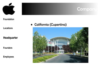 Company California (Cupertino) Foundation Locations Headquarter Founders Employees 